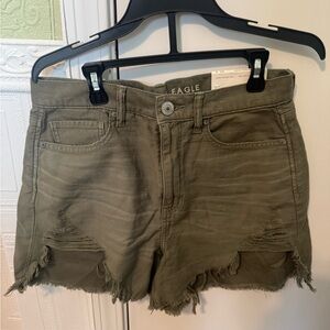 American Eagle Outfitters Olive Distressed Frayed Hem Denim Shorts